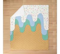 feelingyou Ice Cream Drips Kids Flannel Blanket,Waffle Cake Biscuits Dessert Bed Blanket,Macaron Doughnut Foodie Summer Girls Boys Sofa Decor,Blue Green Fuzzy Blanket,Twin Size (60 x 80 Inches)