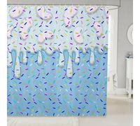 feelingyou Ice Cream Drips Kids Shower Curtains,Summer Dessert Biscuit Donut Bathroom Curtain,Candy Macaron Cake Foodie Home Decor,Blue White Waterproof Curtains,12 Hooks Suits,72" W x 72" L