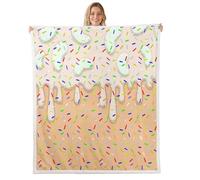 feelingyou Ice Cream Drips Kids Throw Blanket,Summer Dessert Biscuit Donut Foodie Bed Blanket,Candy Macaron Cake Girls Boys Sofa Decor,Beige Yellow Fuzzy Blanket,Twin Size (60 x 80 Inches)