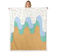 feelingyou Ice Cream Drips Kids Throw Blanket,Waffle Cake Biscuits Dessert Bed Blanket,Macaron Doughnut Foodie Summer Girls Boys Sofa Decor,Blue Green Fuzzy Blanket,Twin Size (60 x 80 Inches)