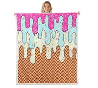 feelingyou Ice Cream Drips Kids Throw Blanket,Waffle Cake Biscuits Dessert Donut Bed Blanket,Geometric Abstract Macaron Summer Foodie Girls Boys Sofa Decor,Pink Blue Fuzzy Blanket,40 x 50 Inches