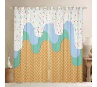 feelingyou Ice Cream Drips Kids Window Curtains,Waffle Cake Biscuits Dessert Window Drapes,Macaron Doughnut Foodie Summer Nursery Bedroom Playroom Decor,Blue Green 2 Panel Sets,46x72L
