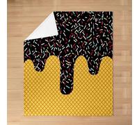 feelingyou Ice Cream Kids Flannel Blanket,Waffle Cake Biscuits Dessert Bed Blanket,Geometric Abstract Doughnut Girls Boys Sofa Decor,Black Yellow Fuzzy Blanket,Twin Size (60 x 80 Inches)