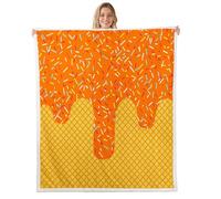 feelingyou Ice-Cream Kids Throw Blanket,Waffle Cake Biscuits Dessert Bed Blanket,Geometric Abstract Macaron Food Girls Boys Sofa Decor,Orange Yellow Fuzzy Blanket,Twin Size (60 x 80 Inches)