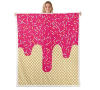 feelingyou Ice Cream Kids Throw Blanket,Waffle Cake Biscuits Dessert Bed Blanket,Geometric Abstract Macarons Girls Boys Sofa Decor,Pink Beige Fuzzy Blanket,Throw Size (50 x 60 Inches)