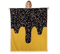 feelingyou Ice Cream Kids Throw Blanket,Waffle Cake Biscuits Dessert Bed Blanket,Geometric Abstract Doughnut Girls Boys Sofa Decor,Black Yellow Fuzzy Blanket,Baby Size (30 x 39 Inches)
