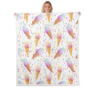 feelingyou Ice Cream Kids Throw Blanket,Waffle Cake Biscuits Dessert Bed Blanket,Macarons Donut Summer Food Girls Boys Sofa Decor,Blue Purple Fuzzy Blanket,Twin Size (60 x 80 Inches)