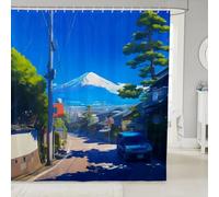 feelingyou Japanese Style Shower Curtain for Stalls Bathtubs Summer Town Street Bathroom Shower Curtain Set Snow Mountain Bath Curtains Blue Green Waterproof Curtains 72x72 Inch