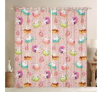feelingyou Kawaii Rabbit Blackout Curtains,Doughnut Dessert Happy Easter Window Drapes,Cute Cartoon Animal Nursery Bedroom Playroom Decor,Pink Colorful 2 Panel Sets,66x72L