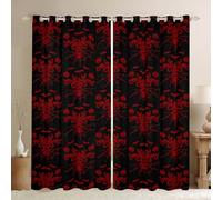 feelingyou Kids Adults Red Black Curtains Vintage Halloween Red Bats Curtain,Window Treatment Curtain for Boys Girls Room Decor,Gothic Spider Web Window Drapes,Top 2 Panel,46Wx54L