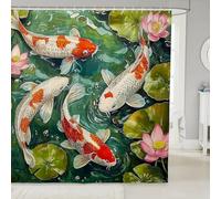 feelingyou Koi Carp Fabric Shower Curtains,Japanese Style Fish Shower Curtain for Bathroom,Summer Lotus Flowers Waterproof Shower Curtains,72 Inch Long