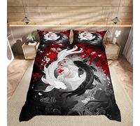 feelingyou Koi Fish Duvet Cover Sets(NO Comforter),Cherry Blossoms Comforter Cover for Kids Adults Boys Girls Youth Bedroom Decor,Yin Yang Bedding Set,Japanese Ukiyo Style Quilt Cover,Super King Size
