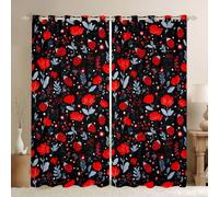 feelingyou Ladybug Kids Window Curtains,Flower Cute Animal Window Drapes,Leaves Botanical Floral Boys Girls Room Decor,Red Black 2 Panel Sets,46x72L