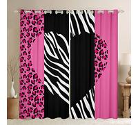 feelingyou Leopard Curtains for Windows,Love Heart Curtains for Living Room,Black White Pink Leopard Zebra Print Blackout Drapes 2 Panel Sets,46x72L