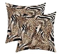 feelingyou Leopard Print Cushion Cover Set of 2 Cheetah Zebra Skin Pattern Throw Pillow Cover for Outdoors Chair Office Brown Black White Wild Animal Cushion Case for Bedroom Car Party Couch,18"X18"