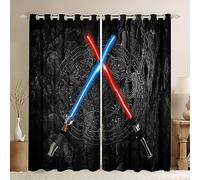 feelingyou Light Up Sword Curtains for Windows,3D Neon Geometric Sun Moon Print Curtains for Living Room Bedroom Decor,Fashion Vintage Stone Wall Blackout Drapes 2 Panel Sets,66x72L