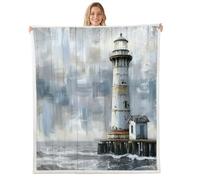 feelingyou Lighthouse Fleece Flannel Blanket,Nautical Sailboat Vintage Bed Plush Blanket for Rustic Home Decor,Ocean Adventure Travel Lightweight Blankets for Sofa Couch,Baby 30"x40"