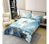 feelingyou Lighthouse Girls Bedding Set Single Size 100% Cotton, Sea Gull Ocean Waves Nautical Bedding Set,Sea Mew Sailing Boat Adventure Room Decor,Blue White Quilt Cover,1 Pillowcase(No Filler)