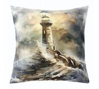 feelingyou Lighthouse Kids Throw Pillow Cover,Nautical Adventure Ocean Double Sides Pillow Case,Sea Waves Water Tsunami Natural Home Decor,Grey Blue Bed Couch Sofa Cushion Cover,1 Pack 20"x20"