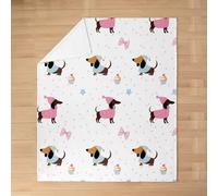 feelingyou Lovely Animal Kids Flannel Blanket,Dachshund Dog Bowknot Cake Bed Blanket,Stars Polka Dots Girly Girls Boys Sofa Decor,Pink Blue Fuzzy Blanket,Queen Size (90 x 90 Inches)