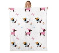 feelingyou Lovely Animal Kids Throw Blanket,Dachshund Dog Bowknot Cake Bed Blanket,Stars Polka Dots Girly Girls Boys Sofa Decor,Pink Blue Fuzzy Blanket,Baby Size (30 x 39 Inches)