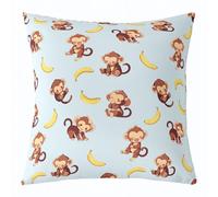 feelingyou Lovely Monkey Throw Pillow Cover,Cute Banana Print Cushion Cover 24"x24" for Boys Girls Teens,Tropical Wild Animals Fruit Pillowcase for Car RV,Brown Yellow Room Decor,Single Pack