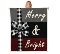 feelingyou Merry Christmas Fleece Flannel Blanket, Bowknot Bed Plush Blanket for Rustic Home Decor,Black and White Grid Lightweight Blankets for Sofa Couch,Baby 30"x40"
