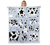 feelingyou Milk Cow Fleece Flannel Blanket,Cartoon Animal Print Bed Plush Blanket for Rustic Home Decor,Cattle Blue Lightweight Blankets for Sofa Couch,Baby 30"x40"