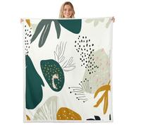 feelingyou Modern Abstract Art Kids Throw Blanket,Geometric Circle Dot Line Bed Blanket,Palm Leaf Tropical Girls Boys Sofa Decor,Green Golden Fuzzy Blanket,Baby Size (30 x 39 Inches)