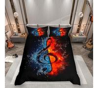 feelingyou Musical Notes Duvet Cover,Kids Ice and Fire Bedding Set,Blue and Red Comforter Cover for Boys Girls Room Decor,Music Theme Lightweight Bedspread Cover Single Size with 1 Pillow Case