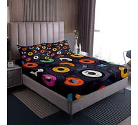 feelingyou Musical Theme Fitted Sheet with Deep Pocket Colorful Vinyl Records Decor Bedding Set for Kids Boys Girls Teens Microfiber Sheet Set (1 Fitted Sheet + 1 Pillow Case) Single Size