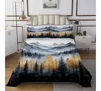 feelingyou Mysterious Mountain Tree Quilt Coverlet Set Misty Jungle Nature Plants Super Soft Bedspread,Double Size,Fog Tree Comforter Set Coverlet for Boys Girls Adults