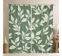 feelingyou Natural Leaves Blackout Curtains,Cartoon Leaf Plant Botanical Country Window Drapes,Rustic Farmhouse Nature Nursery Bedroom Playroom Decor,Retro Green 2 Panel Sets,66x72L