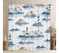 feelingyou Nautical Lighthouse Window Curtains Watercolor Seaside Town Darkening Blackout Curtains Retro Lighthouses Window Treatments Western Rustic Farmhouse Grommet Top 2 Panel Set Drapes,66Wx72L