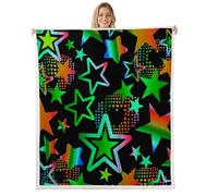 feelingyou Neon Gradient Stars Throw Blanket 40x50 Green Orange Cartoon Star Hippie Fleece Blanket for Kids Teens Adults Rainbow Colorful Hearts Street Art Bed Blanket for Party Couch RV
