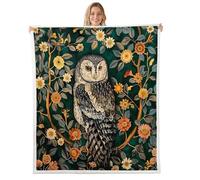 feelingyou Owl Kids Throw Blanket,Daisy Flowers Leaf Nature Bed Blanket,Animal Rustic Farmhouse Girls Boys Sofa Decor,Country Retro Fuzzy Blanket,Throw Size (50 x 60 Inches)