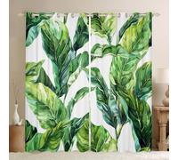feelingyou Palm Leaves Living Room Curtain Tropical Style Kids Teens Bedroom Curtains Oil Painting Leaf Plant Room Decor Windows Drapes White Green Window Treatments 66x72 Inches,2 Panels