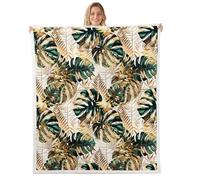 feelingyou Palm Leaves Throw Blanket 30x40 Watercolor Green Golden Tropical Plants Fleece Blanket for Kids Teens Adults Tropical Jungle Natural Wild Leaves Fuzzy Blanket for Office Couch