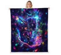feelingyou Panther Daisy Throw Blanket Abstarct Jungle Wild Animal Fuzzy Blanket for Kids Teens Adults Neon Light Lines Dreamy Exotic Floral Fleece Blanket for Housewarming Sofa 40x50