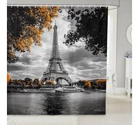 feelingyou Paris Eiffel Tower Shower Curtain,Street Style Bathroom Curtains for Kids Girls Boys,Romantic Botanical Plants Shower Curtains 12 Hooks Suits for Bathtub,72" W x 72" L,Black Brown