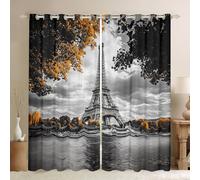 feelingyou Paris Eiffel Tower Window Curtain,Street Style Curtains for Kids Girls Boys Bedroom Decor,Romantic Botanical Plants Curtain Soft Polyester Window Drapes,38Wx45L,Black Brown