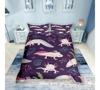 feelingyou Pink Axolotl Bedding Set Single Size,Cute Fish Coral Conch Duvet Cover for Kids Boys Bed Comforter Cover Set,Navy Purple Sea Theme Bedding Quilt Cover Set Decorative 2 Pieces