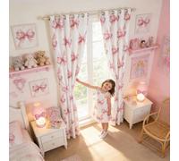 feelingyou Pink Bowknot Curtains for Windows,Dreamy Princess Style Curtains for Living Room,Watercolor Bow Geometric Grids White Blackout Drapes 2 Panel Sets,46x72L