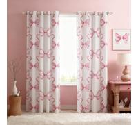 feelingyou Pink Bowknot Curtains for Windows,Princess Style Watercolor Bow-tie Curtains for Living Room,Fairy Tale Bow Ribbon Stripes Kawaii Blackout Drapes 2 Panel Sets,46x72L