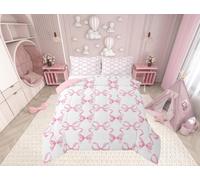 feelingyou Pink Bowknot Kids Comforter Set,Princess Style Watercolor Bow-tie Bedding Set,Fairy Tale Bow Ribbon Stripes Pink White Comforter 2 Pcs with 1 Pillowcase,Kawaii Duvet Insert,Single Size