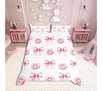 feelingyou Pink Bowknot Kids Duvet Cover Set Single Size,Donut Dessert Cartoon Food Bedding Set,Girls Women Room Decor,Bow Tie Knot Princess Style Cute Fashion Quilt Cover,1 Pillowcase(No Comforter)