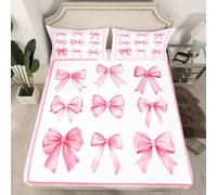 feelingyou Pink Bowknot Kids Fitted Sheet Single Size,Geometric Plaids Grids Patchwork Fashion Bedding Set,Girls Women Room Decor,Bow Tie Knot Princess Bed Cover,Romantic Chic Bed Sheet,1 Pillowcase