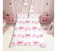 feelingyou Pink Bowknot Princess Duvet Cover Set Single Size,Rainbow Cloud Bow Tie Bedding Set,Girls Women Room Decor,Bow Princess Tale Style Cartoon Dreamy Quilt Cover,1 Pillowcase(No Comforter)