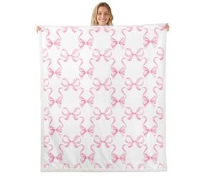 feelingyou Pink Bowknot Throw Blanket Boys Girls,Princess Style Watercolor Bow-tie Fuzzy Blanket All Seasons,Fairy Tale Bow Ribbon Stripes Pink White Soft Plush Blanket,Twin (60 x 80 Inches)