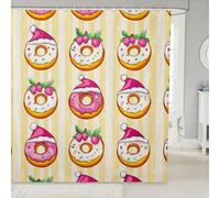 feelingyou Pink Doughnut Shower Curtain Sweet Strawberry Fabric Shower Curtains for Bathroom Christmas Hat Waterproof Fabric Cartoon Style Bath Curtain with 12 Hooks,72" W x 72" L